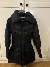 Daunenmantel tailliert lange Daunenjacke Stefanel Gr. XS-S Stehkragen Anthrazit