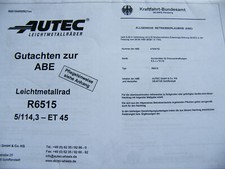 ABE und TÜV Gutachten AUTEC Race 5 R6515 KBA 47954 R 6515
