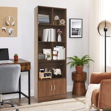 5 Etagen Bücherregal, Freistehendes Bücherregal, Bücherregal mit Türe, Rotbraun