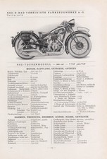 NECKARSULM/NÜRNBERG, Typentafel 1935, NSU-D-RAD Fahrzeugwerke Triumph Werke AG