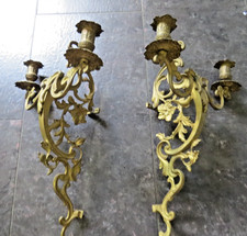 24104/ Jugendstil 2 Wandleuchter Kerzenhalter Messing HxB ca. 45,5 x 29 cm