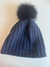 Burberry Fur Pom Pom Wool Cashmere Beanie Hat in navy and black