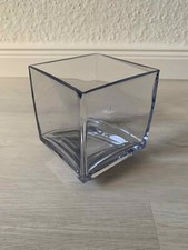 Kleine Glasvase, Windlicht, Teelichtglas viereckig 10 x 10 x 11,5 cm, leicht blä