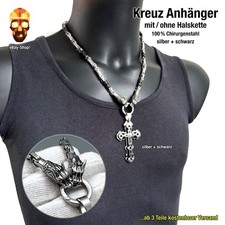 Kreuz Anhänger mit/ohne runder Drachen-Königskette Halskette Edelstahl + schwarz