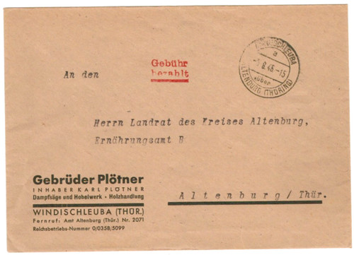 Sbz thüringen barfrankatur - sbz, thüringen,