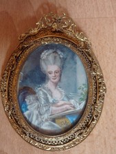 Miniatur Gemälde Malerei Portrait Marie Antoinette im Bronzerahmen