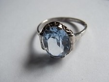 Antik 835 Silber Ring hellblau Stein Groß 17,2
