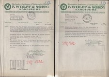 KARLSRUHE, 2 x Brief 1938/39, F. Wolff & Sohn Parfümerie-Toiletteseifen-Fabrik