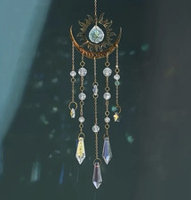 Mond Sonne Kristallanhänger gold Suncatcher Sonnenfänger AB-Farbe Deko