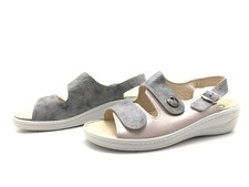 Franken Damen Sandalen Sandaletten Riemchensandalen Komfortschuhe Grau Beige