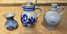 Antiker Salzglasur Mostkrug/Steinkrug mit Zinndeckel & Vase & Weinkrug/Bembel 