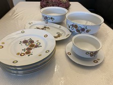 Essservice Tafel Service Teller Henneberg  Helena GDR 1777 Blumen Dekor Goldrand