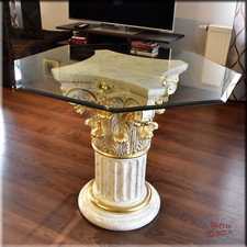 Esstisch Wohnzimmertisch Tisch Glas Design Glastisch Marmor Optik Säule 97cm