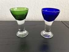 Römerlikörglas antikes Kutscherglas ca. 1890-1920 ca. 9cm, 2 Stück, grün u. blau