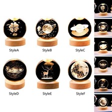 LED 3D Glaskugel Nachtlicht 2,36 Zoll mit Holzsockel Dekor Ornament Kugel Lampen