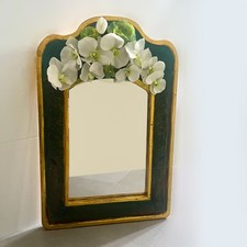 Spiegel Wandspiegel mit Rahmen aus Holz und Blumendekor inklusive Photonen Matte