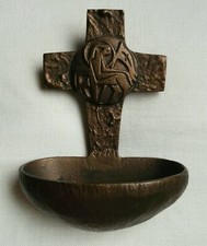 WEIHWASSERKESSEL BRONZE  GEGOSSEN -LAMM GOTTES- 1970/80er JAHRE  DEUTSCHLAND 