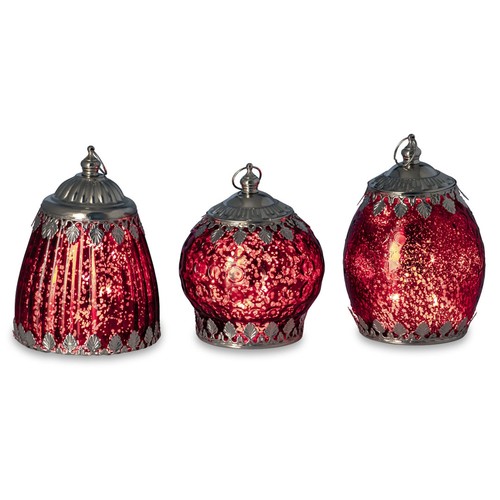 Glaslaternen rot 3er set - rot, led