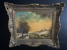 Ölgemälde Winterlandschaft Impressionismus Personenstaffage Burg Schnee