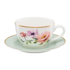 AMBITION Kaffeeservice 6 Personen Tassen Untertassen Blumenmuster Flores 12 Tlg.