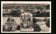 Dusslingen, Ansichtskarte, Ortsansicht mit Postamt und Steinlachwehr 