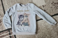 Flauschiger Pullover, Mädchen, Weiß, Katzenmotiv, Gr.122/128, H&M