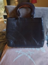 Tolle Ledertasche Tasche Tote Bag Braun Leder + Holzgriffe Echtleder Handtasche 