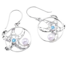 925 Echt Silber, Blautopas, Perle  *** Ohrringe Seestern mit echten Edelsteinen