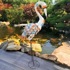 Gartenfiguren große Tiere - Kranich handgefertigt Metall wetterfest 100cm