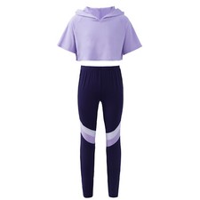Mädchen Sport Kleidung Set Jogginganzug Kapuzen Crop Top und Fitness Yoga Hose
