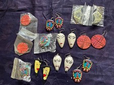 Konvolut Holzohrringe Masken...bunt 80er Kunsthandwerk Bali