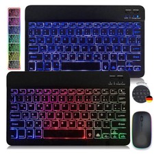 QWERTZ Kabellose Beleuchtet Tastatur Maus Universal für Smartphone PC Laptop DE