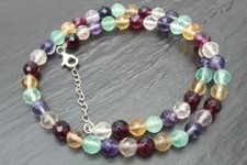 GOLDJUNGE69 * YVESSE FLUORIT FACETT EDELSTEIN KETTE - 46 cm + 8mm 925er SILBER