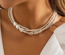 Damen Halskette Muschel Kaurimuschel Surfer Schmuck Perlen Kette verstellbar