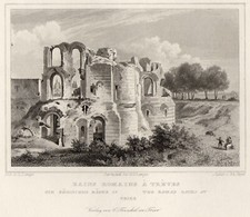 Trier Römische Bäder Original kolorierter Stahlstich Poppel 1843