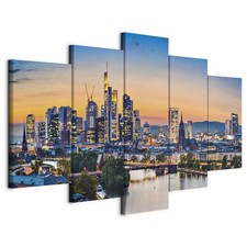 Artgeist Wandbild 5 tlg Groß Wohnzimmer Leinwand Bilder Skyline Frankfurt Abend
