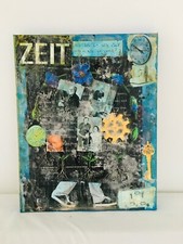 Bild 30x25cm Leinwand "Wo bleibt die Zeit? grün schwarz Collage Enkaustik