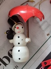 ⭐ Vintage Christbaumschmuck Füchtner Schneemann mit Schirm Baumbehang alt