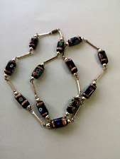 Vintage Modeschmuck Halskette Millefiori blaue Glasperlen Murano? Gold selten