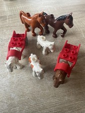 Lego Duplo 8 Teile Pferde Pony Kutsche Weiß Braun gebraucht