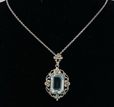 835/- Silber Kette mit Anhänger, Aquamarin, vintage, 45 cm lang, 1 mm breit,