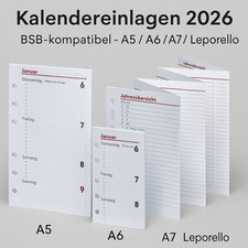 BSB Kalendereinlagen 2026 – A5 / A6 / A7 / Leporello  1 Wo = 2 S  Ersatzeinlage