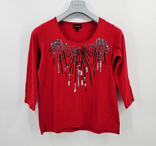 Indigo Moon Damen Bluse Blusenoberteil 3/4 Ärmel Pailletten Rot in Gr. S