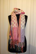 KURT KÖLLN gewebter Schal Stola mit Fransen beige/rot/lila 100% Viskose TOP