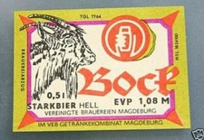 altes DDR Bier Etikett - Bock Starkbier Hell VEB Vereinigte Brauereien Magdeburg