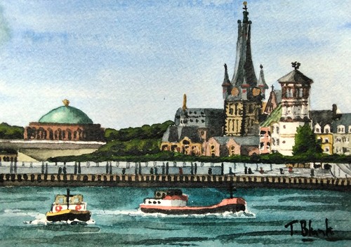 Original aquarell blick auf - -,