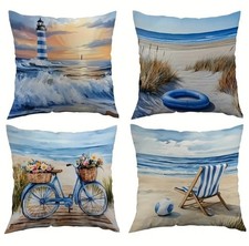 4 Kissenbezug mit Leuchturn,Wolken,Wasser & Wellen aus weichen Velours Neu