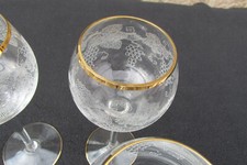 6 Weingläser/Aperitifgläser mit Weinreben/Blätter Dekor Goldrand 200 ml  18,5 cm