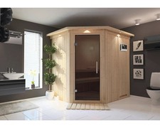 Elementsauna Karibu Petalit inkl. 9 kW Ofen u.ext.Steuerung mit Dachkranz und un