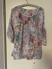 Damen Bluse Hemd  Tunika weiss-bunt mehrfarbig  Gr. ca.44/46